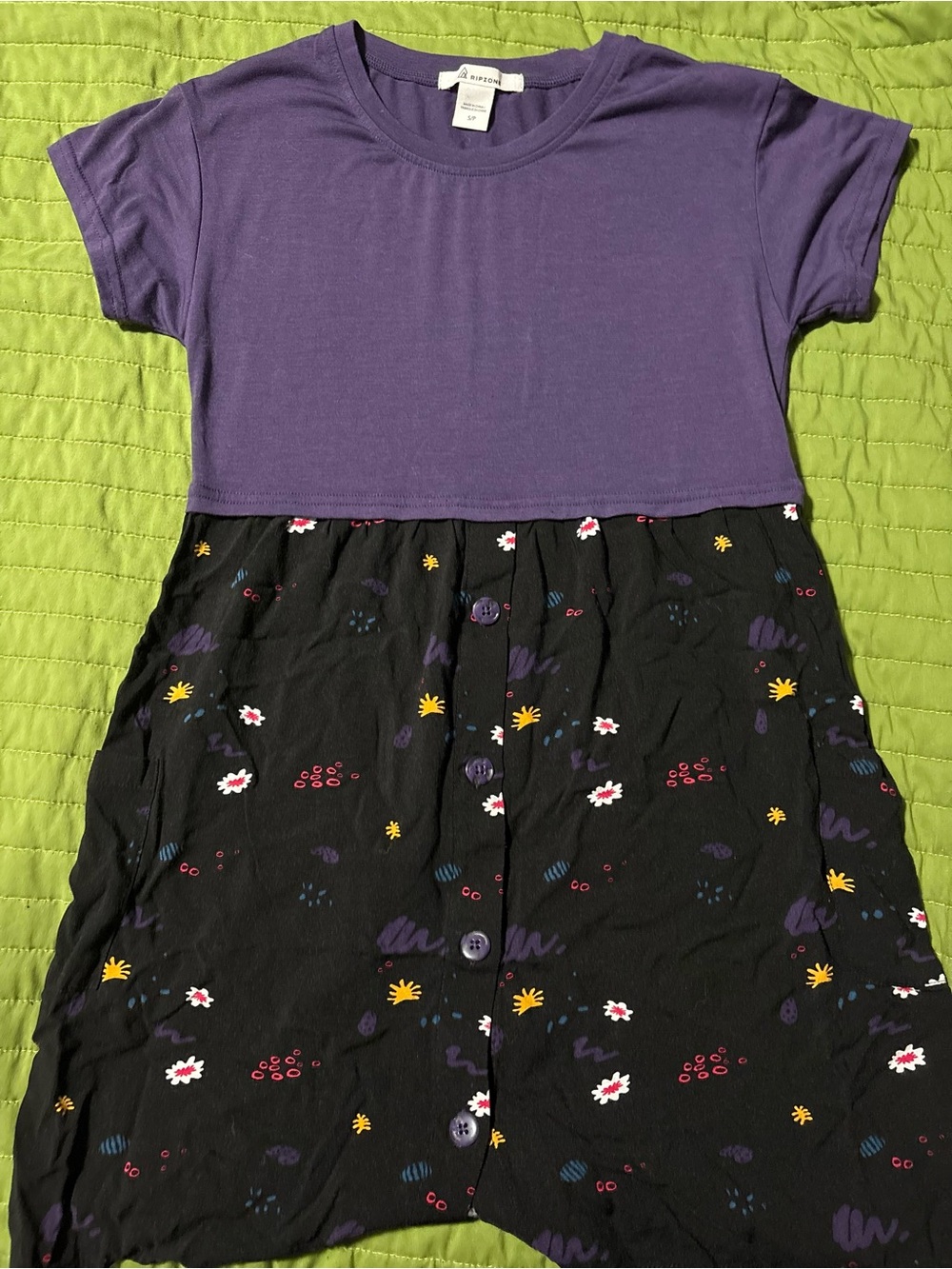 Ripzone Purple and Black Floral Button-Front Kids Dress